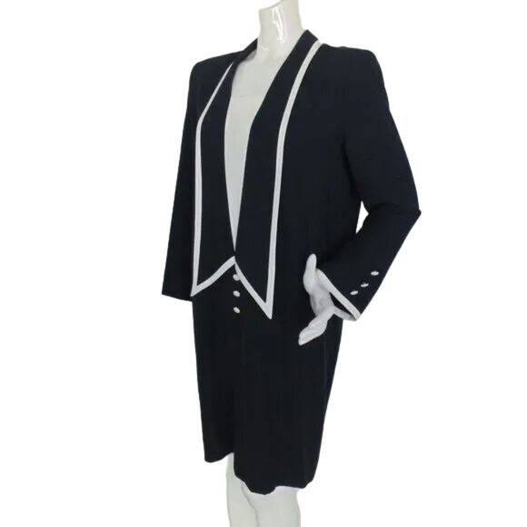 Vintage Dress, 9/10, Statement Collar, Navy/White trim, Long sleeve JOHN ROBERTS - Picture 3 of 12